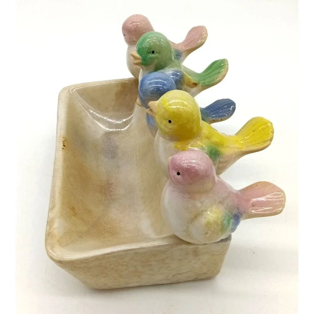Vintage Ceramic Pottery Birds Sitting On A Feeder/Planter  Cottage Core 8